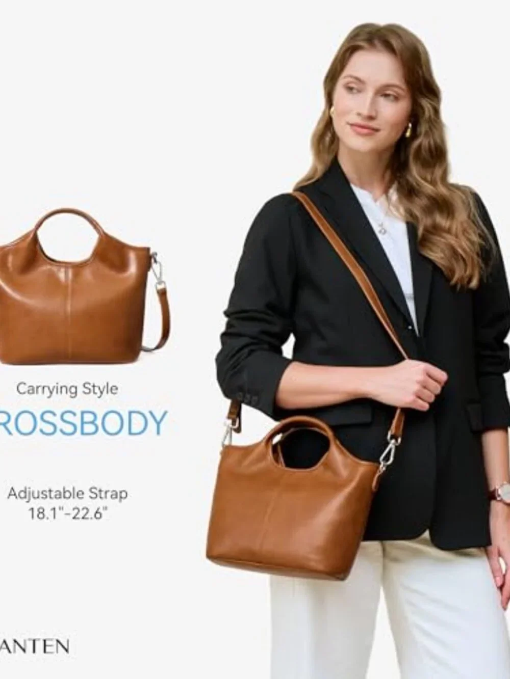 Vegan Leather Satchel Crossbody Handbag with Detachable Strap